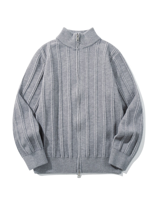 Unisex Geraffte Strick-Zipjacke mit hohem Stehkragen und vertikaler Struktur Shop Nory