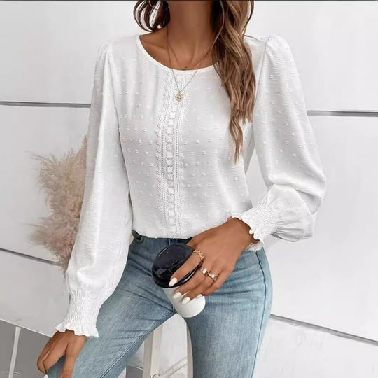Damen luftige Bluse mit feinem Stickmuster