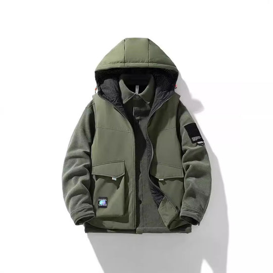 Herren Hybrid-Steppjacke mit Kapuze und Fleece-Ärmeln, Utility-Parka Shop Nory