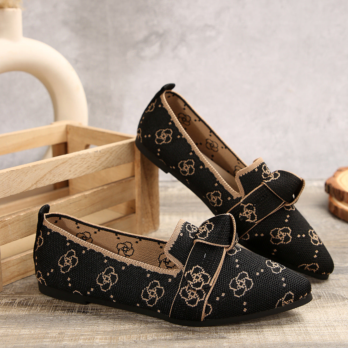 Damen Ballerinas mit modischem Streifendesign und charmantem Schleifenakzent Shopnory