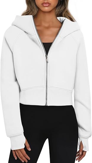 Damen cropped Kapuzenjacke mit durchgehendem Reißverschluss