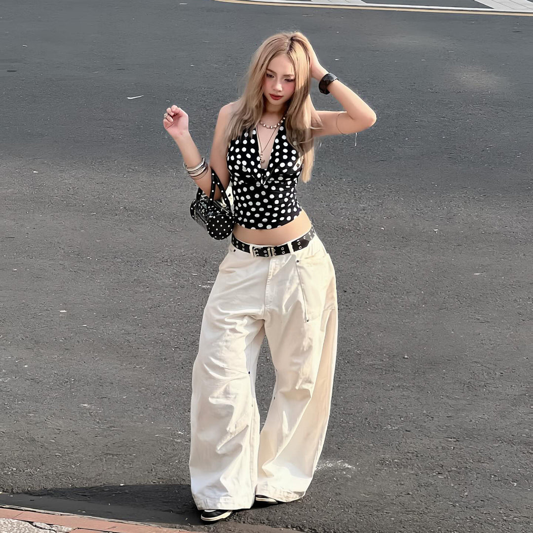 Damen nan weite Highwaist-Canvas-Hose im Carpenter‑Stil mit hohem Bund und aufgesetzten Taschen Shop Nory