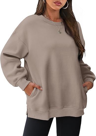 Damen nan lässiger Oversize-Sweatpullover mit seitlichen Eingrifftaschen, geripptem Saum und überschnittener Schulter Shop Nory