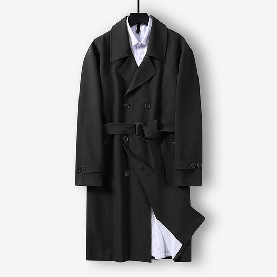 Herren Moderner knielanger Doppelreihiger Trenchcoat mit Taillengürtel Shop Nory