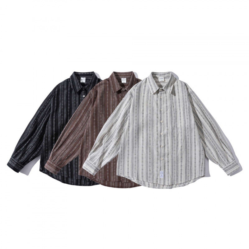 Herren Oversize-Hemd im Boxy-Schnitt mit strukturiertem Streifenmuster und abgerundetem Saum Shop Nory