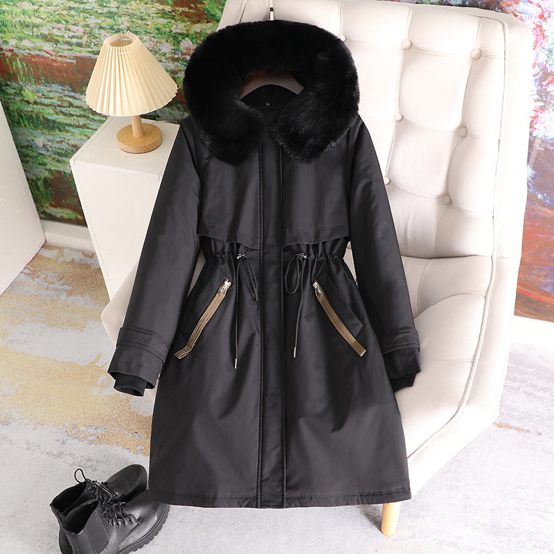 Damen nan taillierter Winterparka mit breitem Kunstfellkragen und Kordelzugtaillierung Shop Nory