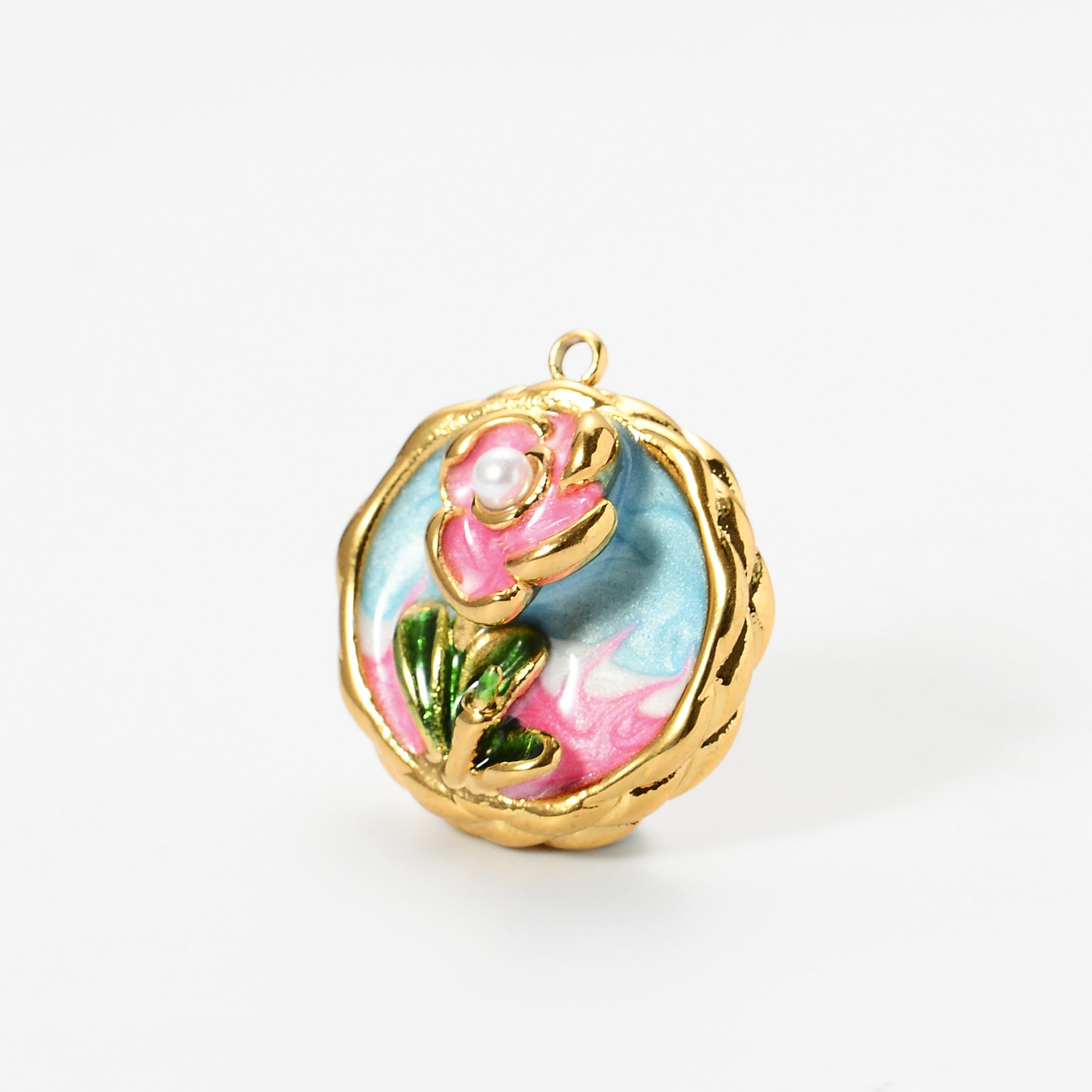 Damen Schmuckanhänger mit blumigem Reliefdesign und Perle Shop Nory