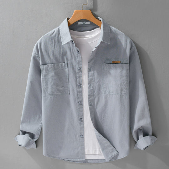 Herren Leichtes Baumwoll‑Twill Overshirt mit Kentkragen, doppelten aufgesetzten Brusttaschen und Relaxed-Fit Shop Nory