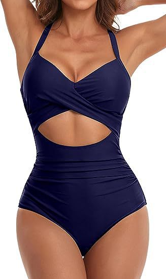 Damen Cut-Out Badeanzug mit Kreuzgurt