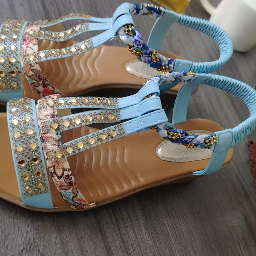 Damen Elegante Sandalen mit modischen Glitzer- und Blumenapplikationen