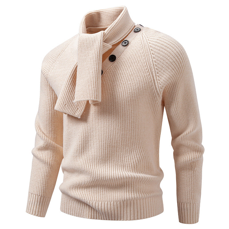 Herren Strickpullover mit integriertem Schlauchkragen-Schal und Knopfdetail Shop Nory