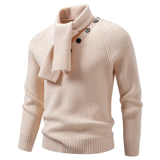 Herren Strickpullover mit integriertem Schlauchkragen-Schal und Knopfdetail Shop Nory