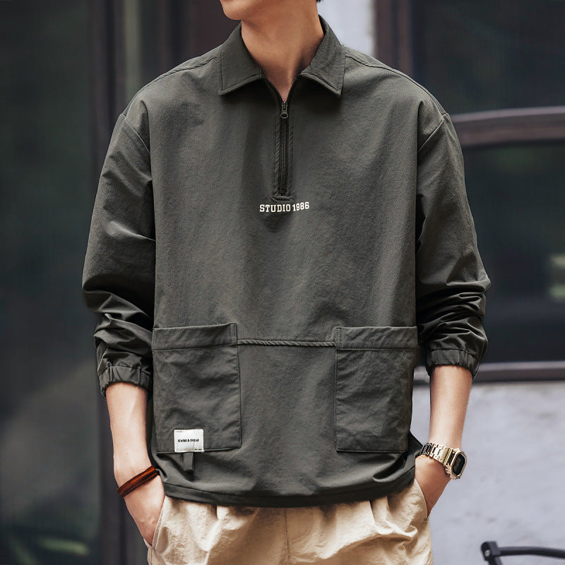 Herren Utility-Halbzip-Pullover mit Hemdkragen und Kängurutaschen Shop Nory