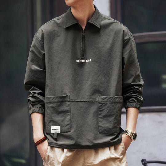 Herren Utility-Halbzip-Pullover mit Hemdkragen und Kängurutaschen Shop Nory