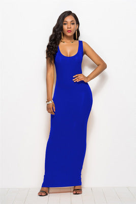 Damen Elegantes, figurbetontes Maxikleid mit tiefem Rundhalsausschnitt