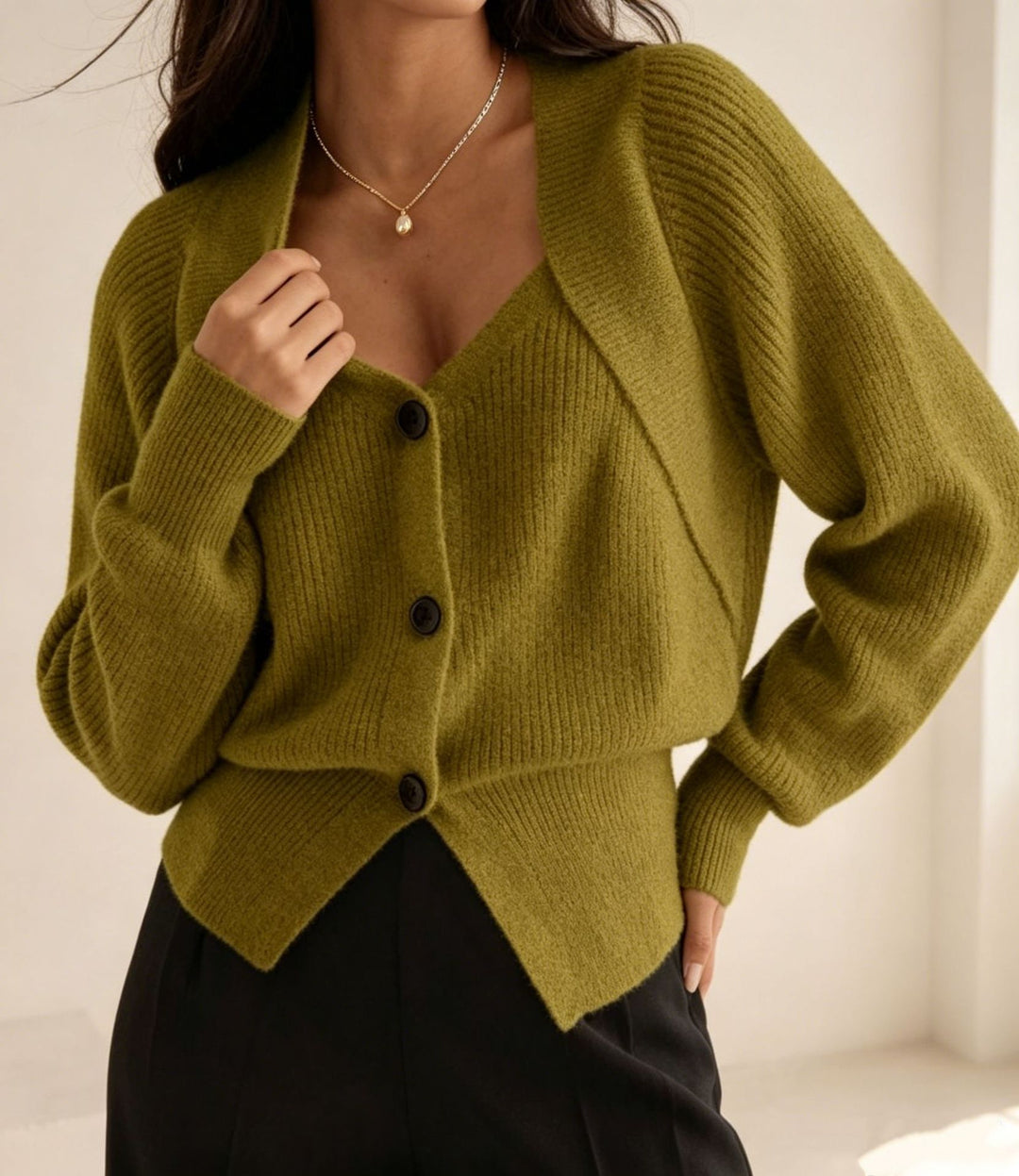 Damen Überschnittiger Feinstrick-Cardigan mit V-Ausschnitt und Knopfleiste Shop Nory