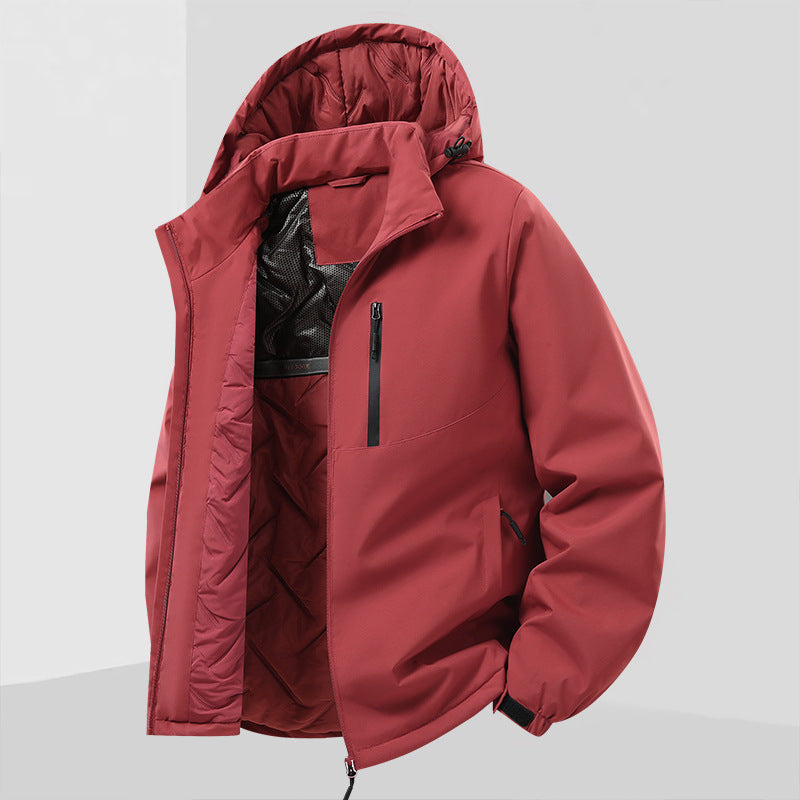 Herren Leichte isolierte Hybrid-Outdoorjacke mit Thermofutter, Kapuze und wasserdichten Reißverschlüssen Shop Nory