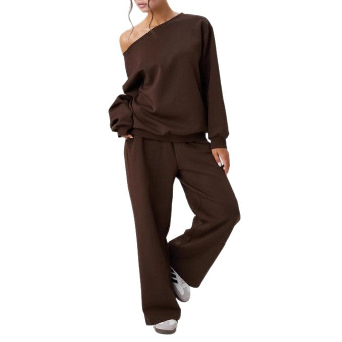 Damen nan legeres Lounge-Set mit einseitigem Schulterdetail und weiter Jogginghose Shop Nory