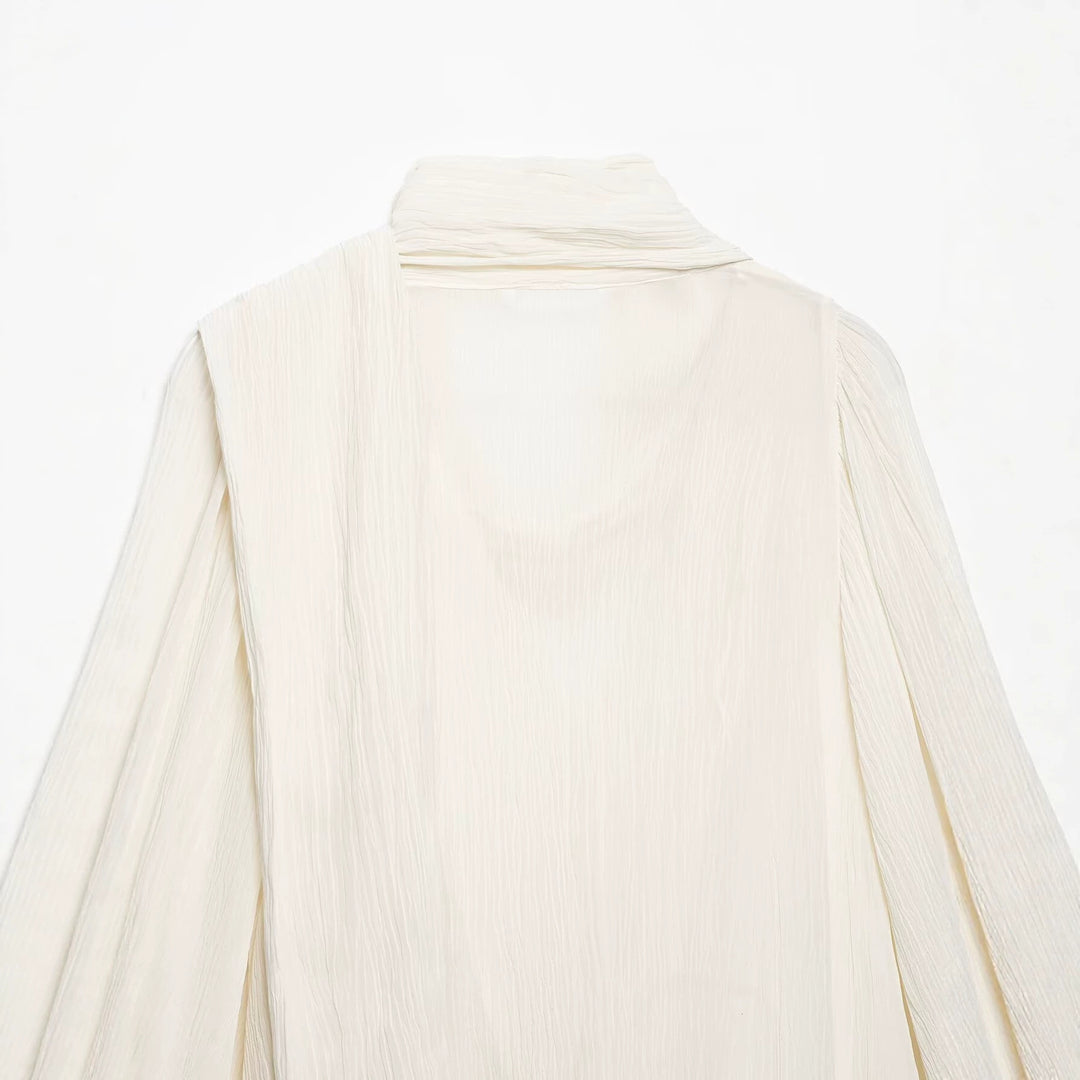 Damen Plissierte Oversize-Bluse mit Schlauchkragen und dekorativem Bindeschal Shop Nory