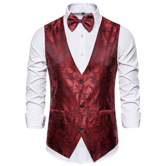Herren taillierte Satinweste mit ornamentalem Jacquardmuster, V-Ausschnitt und drei Knöpfen Shop Nory