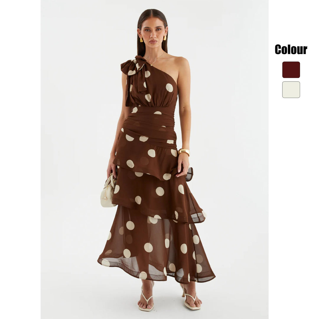 Damen Maxikleid mit asymmetrischem Schulterdesign und voluminösem Rock Shopnory