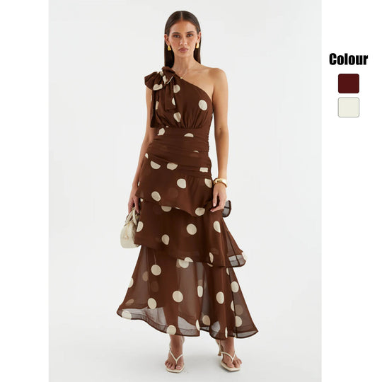 Damen Maxikleid mit asymmetrischem Schulterdesign und voluminösem Rock Shopnory