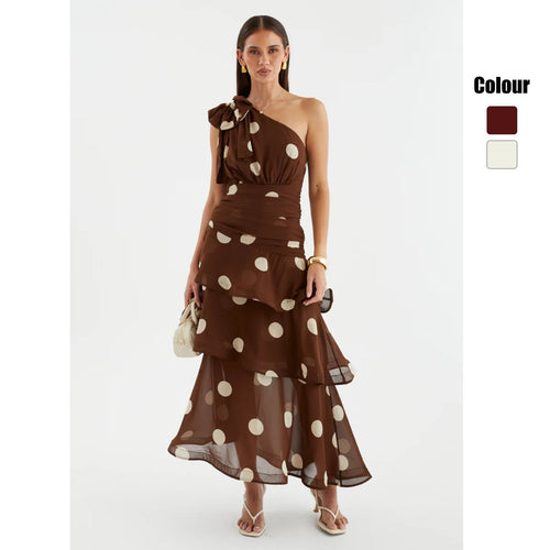 Damen Maxikleid mit asymmetrischem Schulterdesign und voluminösem Rock Shopnory