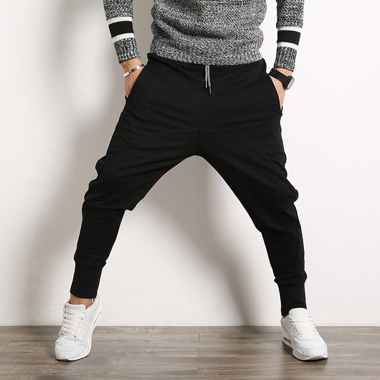 Herren lockere Harem-Jogginghose mit tiefem Schritt, schmal zulaufenden Bündchen und Kordelzug Shop Nory