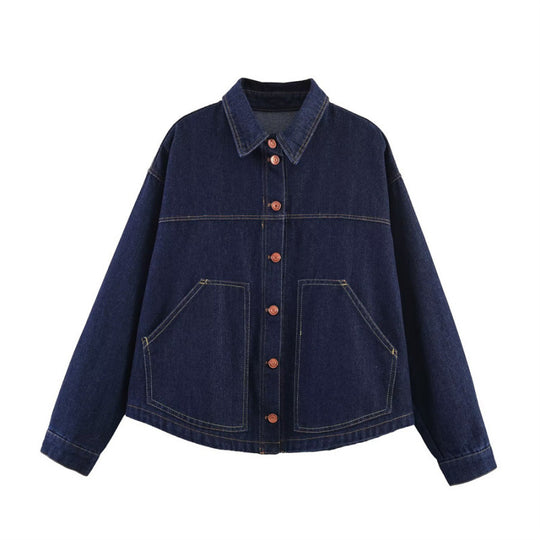 Damen Oversize-Jeansjacke mit kastigem Cropped-Schnitt, aufgesetzten Taschen und Kontrastnähten Shop Nory