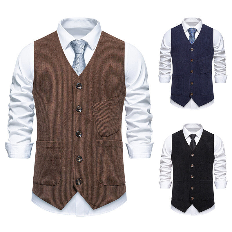 Herren elegante Cordweste mit praktischen Taschen und fein strukturiertem Design