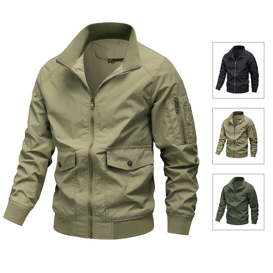 Herren Leichte Utility-Bomberjacke mit Ärmeltasche und Netzfutter Shop Nory