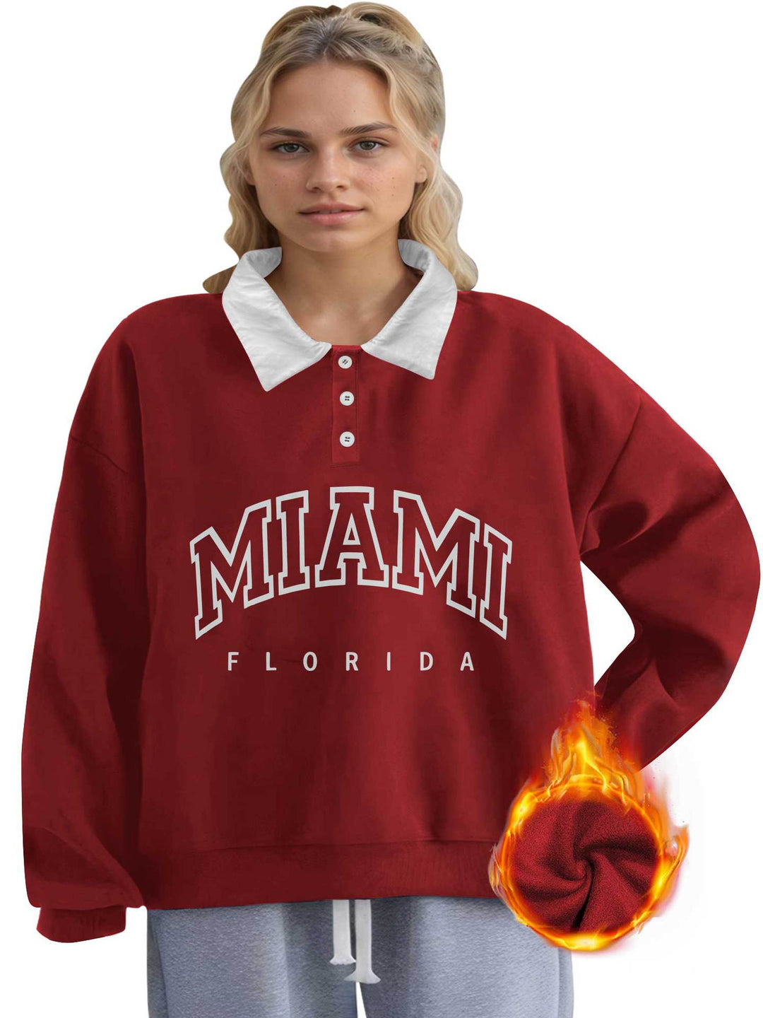 Damen Oversized College-Sweatshirt mit Polokragen und wärmender Fleece-Innenseite Shopy Nory