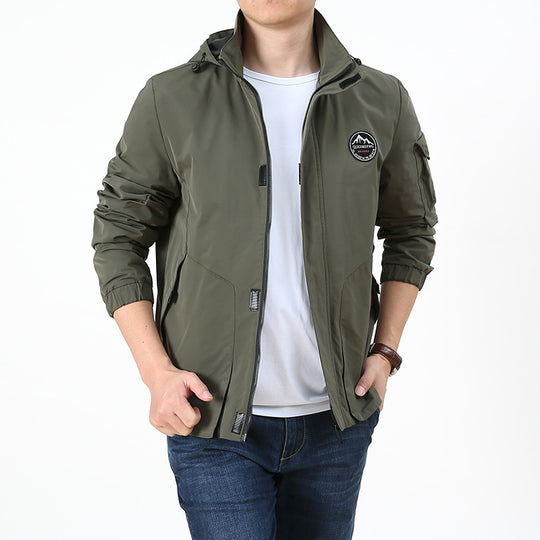 Herren Leichter Kapuzen-Softshellblouson im Urban-Outdoor-Stil mit Ärmeltasche und elastischen Bündchen Shop Nory