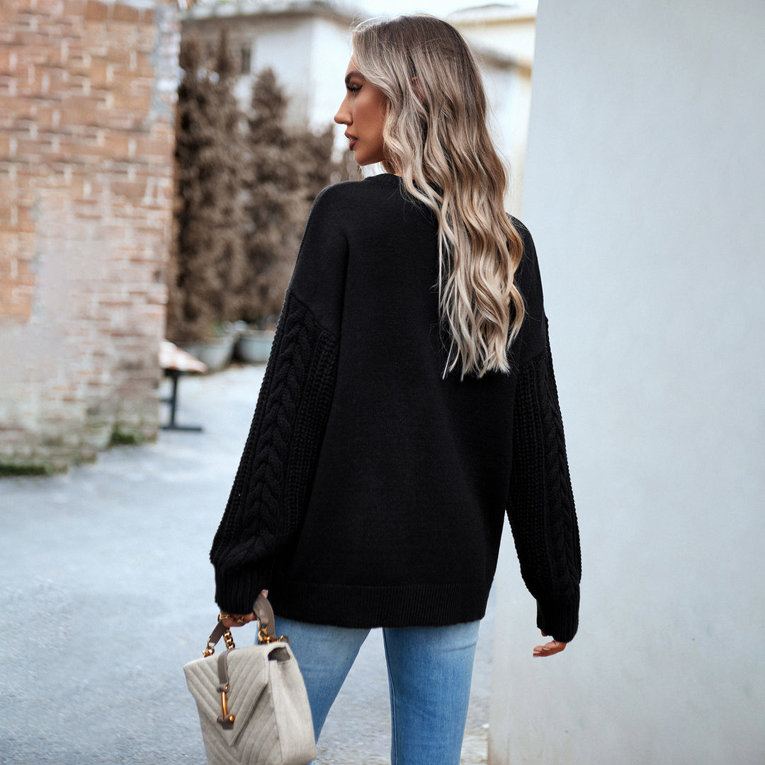 Damen nan Oversize-Feinstrickpullover mit Rundhalsausschnitt und Zopfmusterärmeln Shop Nory