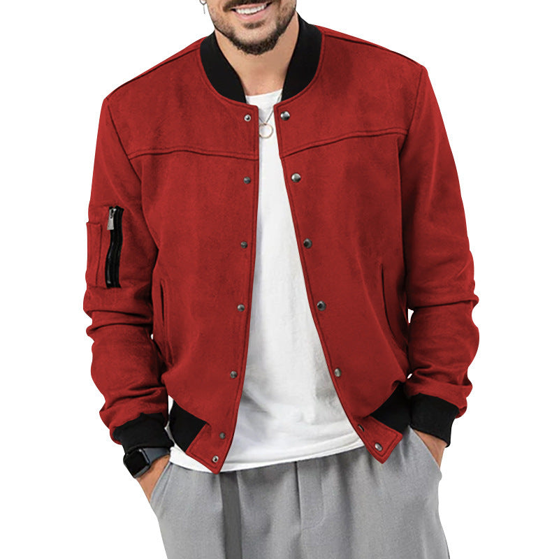 Herren nan Bomberjacke in Wildlederoptik mit Druckknopfleiste, Ärmeltasche und elastischen Rippbündchen Shop Nory