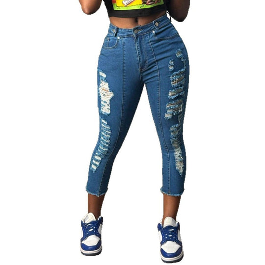 Damen hochgeschnittene knöchellange Skinny-Jeans mit großzügigen Zerrdetails und rohem Saum Shop Nory