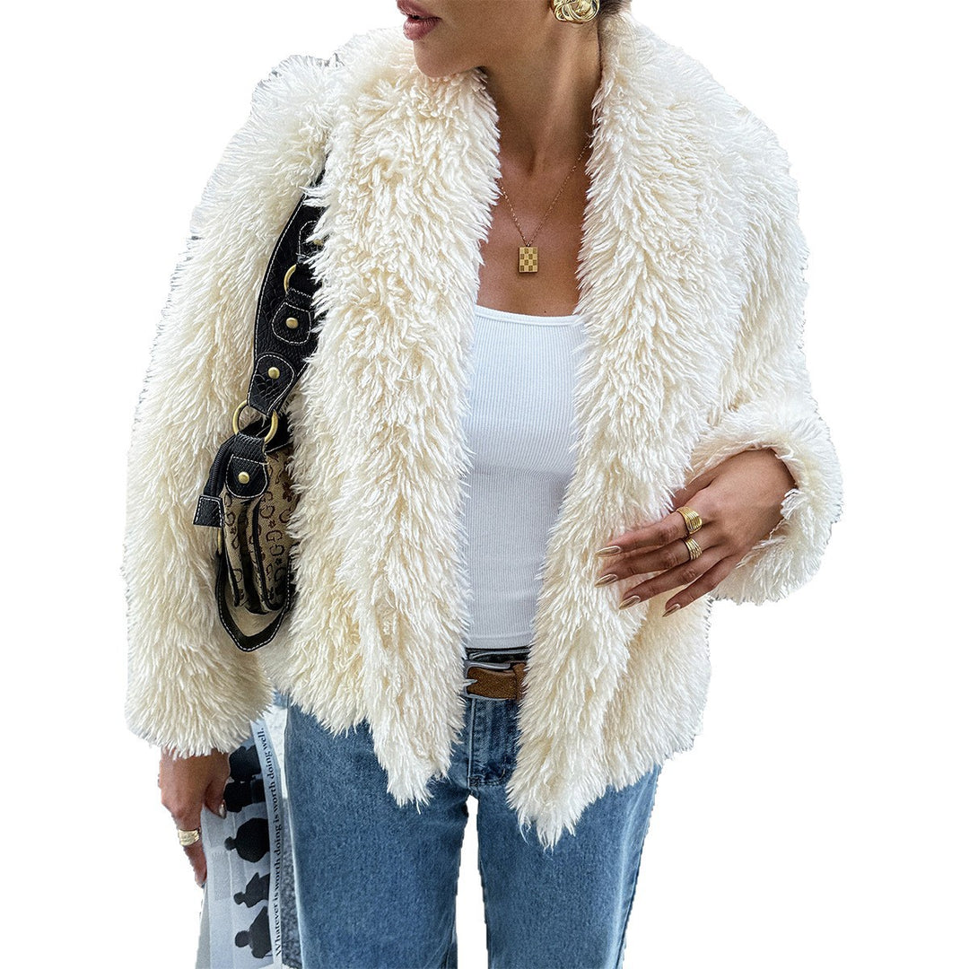 Damen nan flauschiger Teddy-Mantel mit Oversize-Schalkragen, kurzer Länge und geradem Schnitt Shop Nory