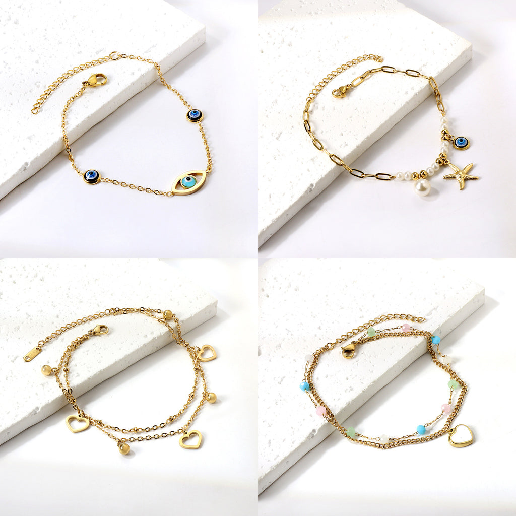 Damen mehrlagige Halskette mit bunten Halbedelstein-Elementen und herzförmigem Anhänger Shop Nory