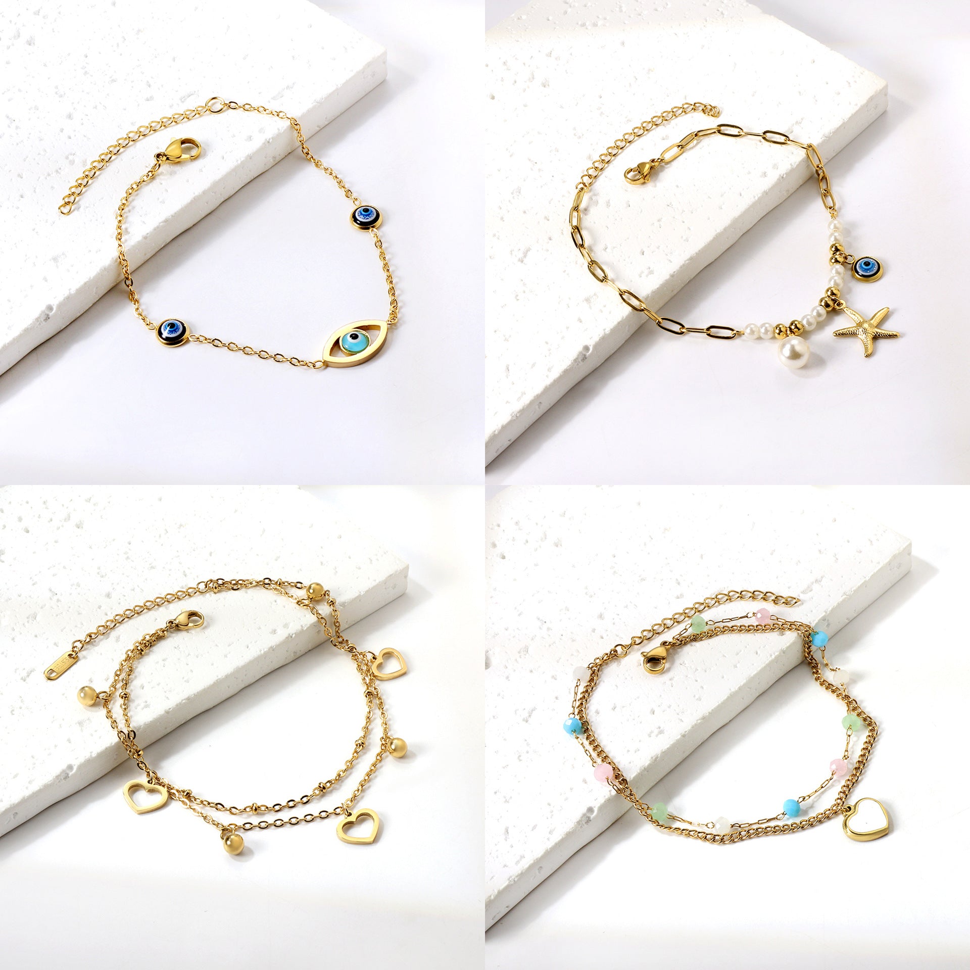 Damen mehrlagige Halskette mit bunten Halbedelstein-Elementen und herzförmigem Anhänger Shop Nory