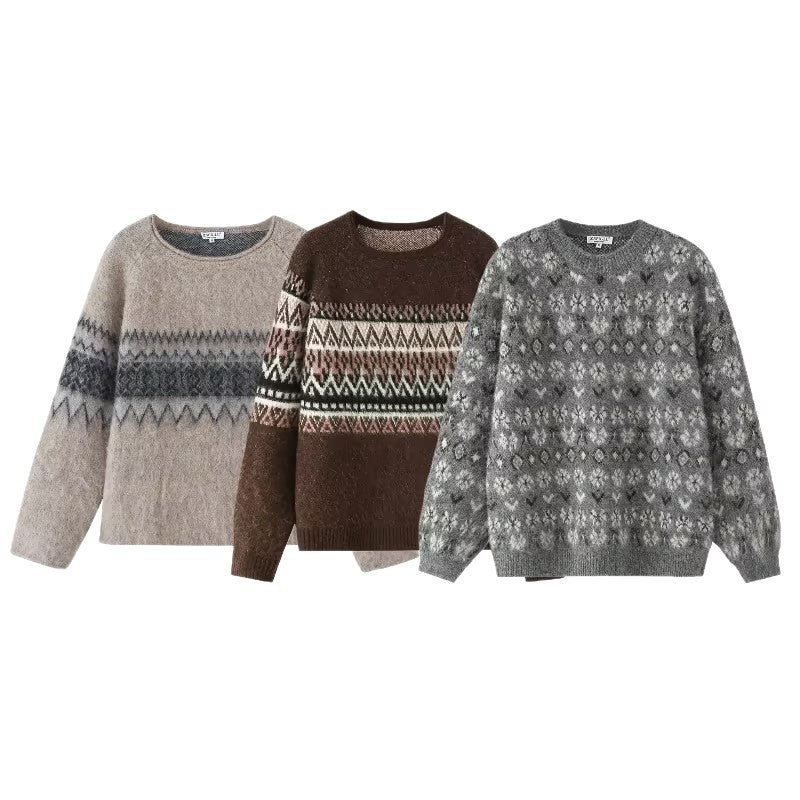 Damen Oversize Mohair-Mix Pullover mit Rundhals und Fair-Isle-Muster Shop Nory