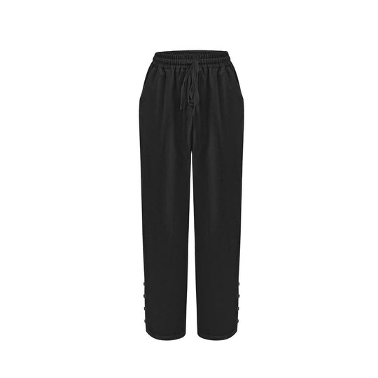 Damen Leichte Palazzo-Hose mit Gummibund, Tunnelzug und Zierknopf-Detail Shop Nory