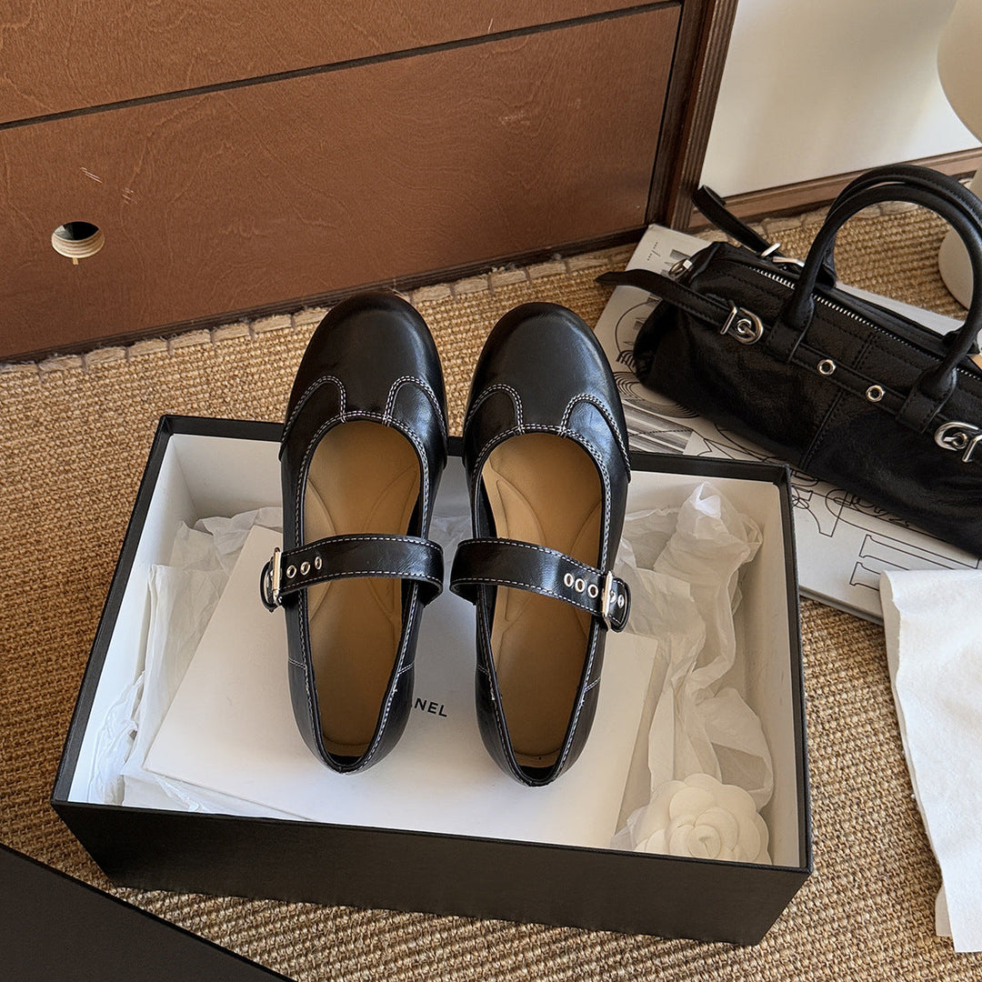 Damen Elegant verspielt Mary Jane Ballerinas mit dekorativem Riemen