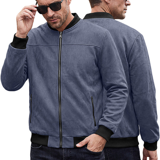Herren Wildlederoptik Bomberjacke mit Rippenbündchen und Reißverschluss-Taschen Shop Nory