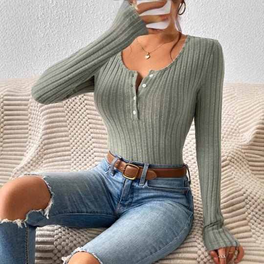 Damen Gerippter Feinstrick-Body mit Henley-Knopfleiste und taillierter Passform Shop Nory