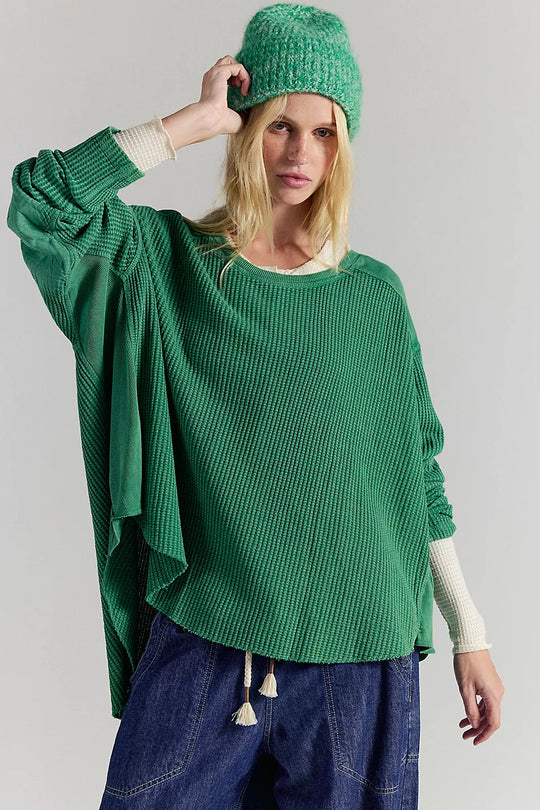 Damen Oversized Waffelstrick-Pullover mit weitem Schnitt und tiefem Raglan Shop Nory