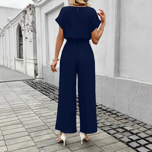 Damen Eleganter Jumpsuit mit weitem Bein und Taillenknoten ShopNory