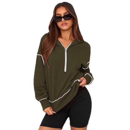 Damen Modischer Kapuzenpullover mit durchgehendem Reißverschluss