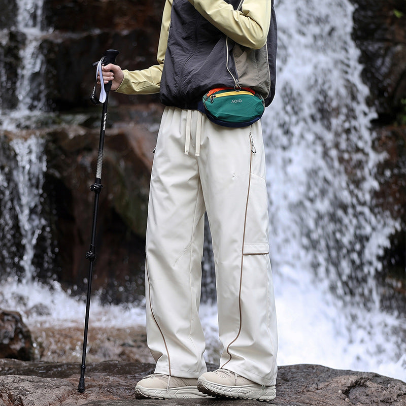 Unisex Wasserabweisende technische Cargo-Hose mit weitem Bein, Reißverschlusstaschen und Kordelzug Shop Nory