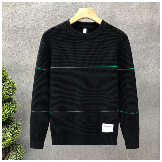Unisex Strukturierter Waffelstrick-Pullover mit feinen Kontraststreifen Shop Nory