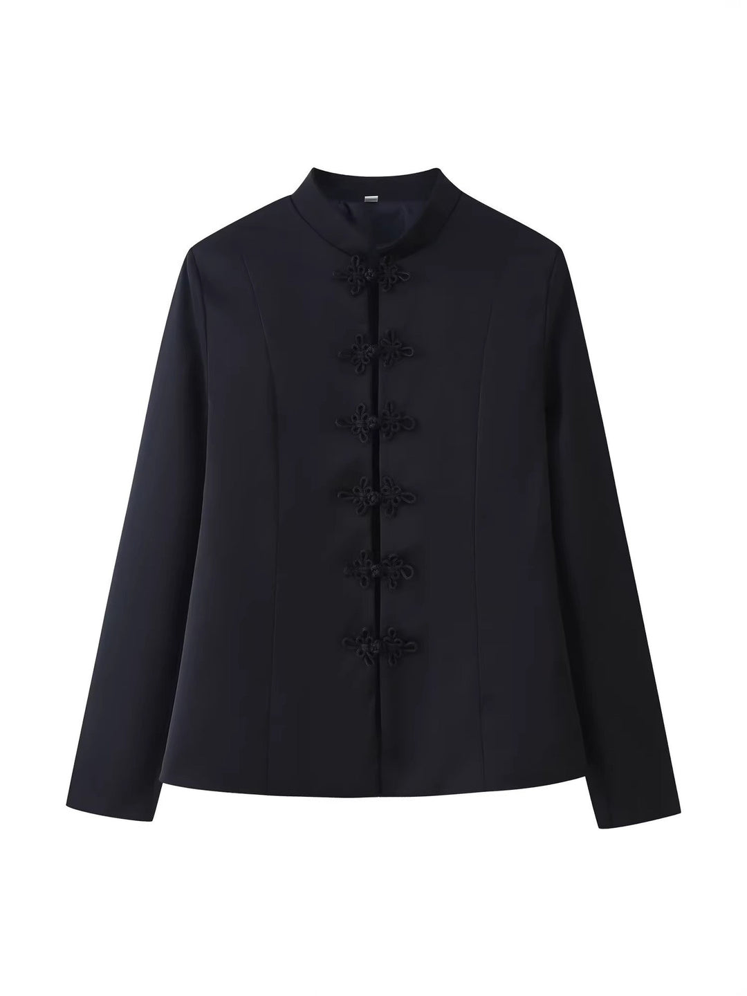 Damen Taillierte Kurzjacke im Mandarinstil mit dekorativen Zierknoten Shop Nory